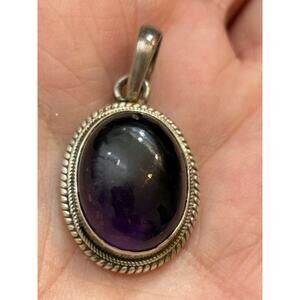 Sterling Silver Amethyst Cabochon Pendant – Tested Confirmed .925 and Amethyst